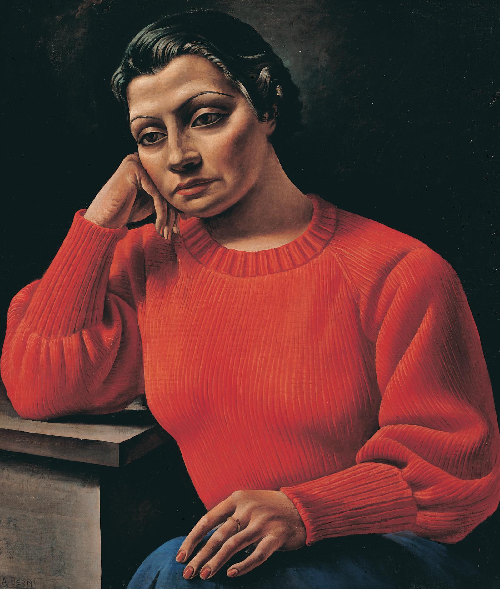La mujer del sweater rojo