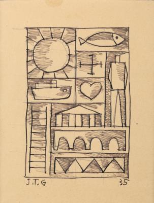 Dibujo constructivo con sol y pez