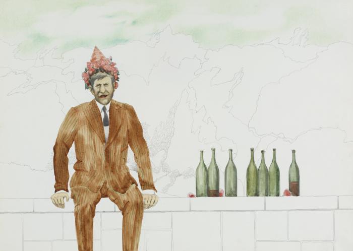 Personaje con botellas