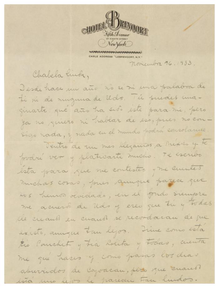 Carta a Isabel Campos, del Archivo Raquel Tibol