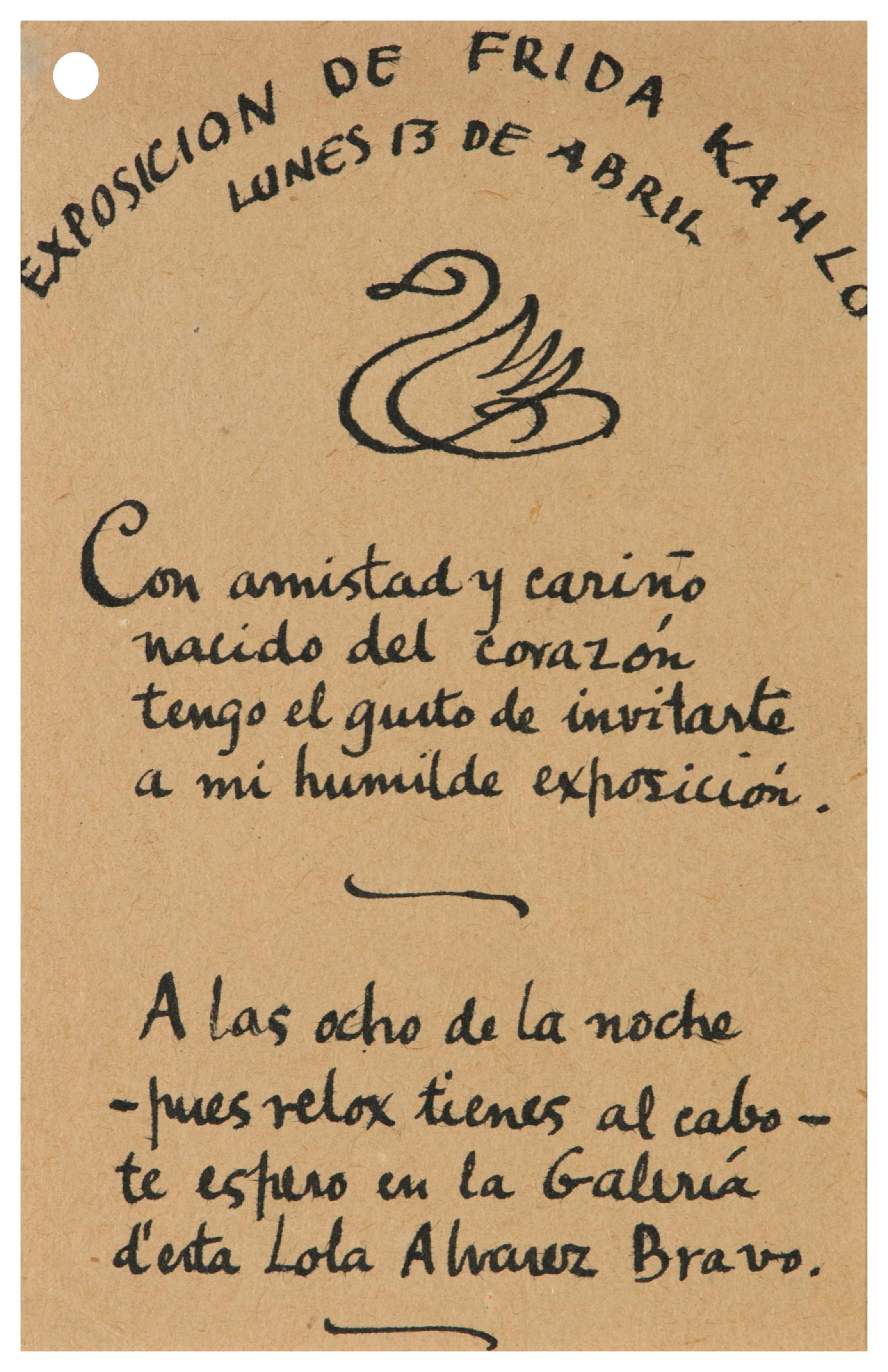 Invitaci&oacute;n a la exposici&oacute;n de Frida Kahlo, del Archivo Raquel Tibol